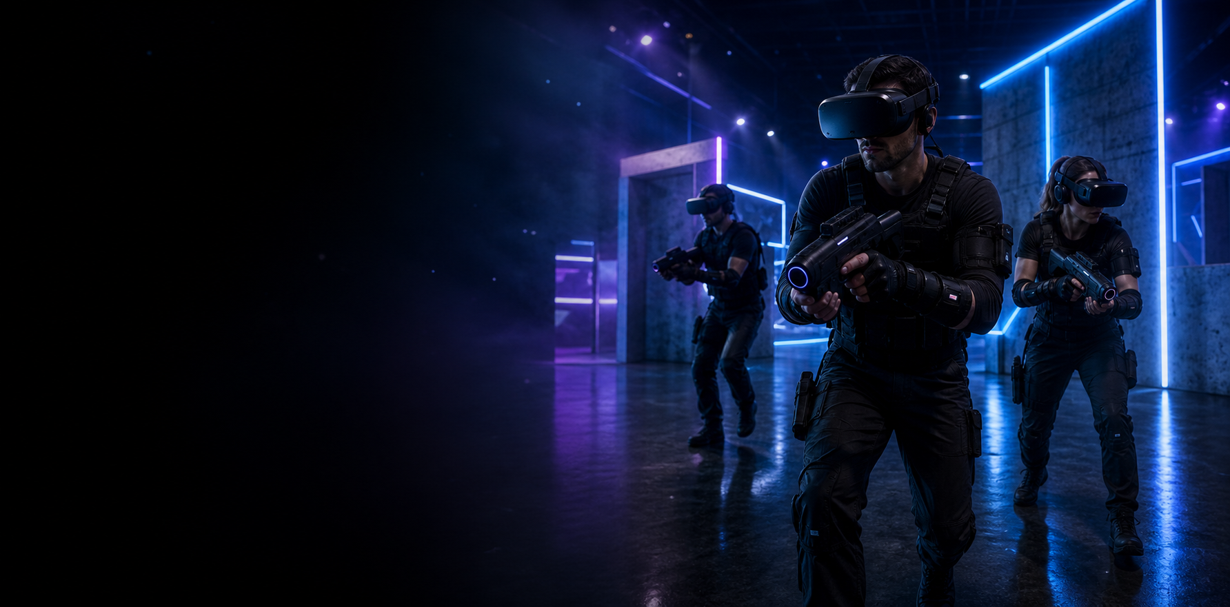 Players competing in Beyond Reality's free-roam VR arena